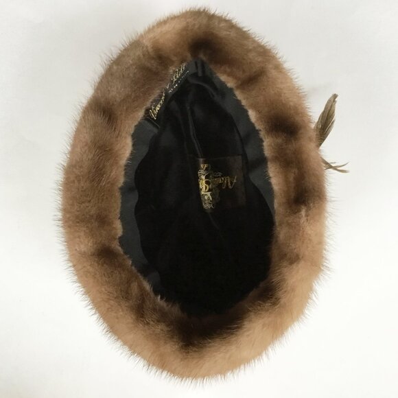 Vintage Aladino Stefani Vincent & Bill Brown Fur Feather Winter Hat - Picture 4 of 9